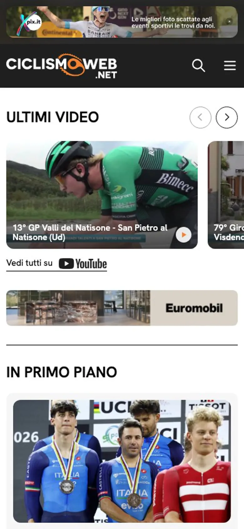 Il sito di CiclismoWeb sul telefono