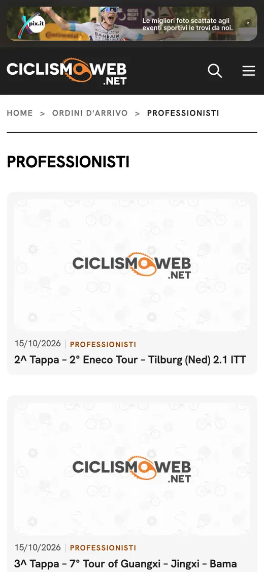 Il sito di CiclismoWeb sul telefono