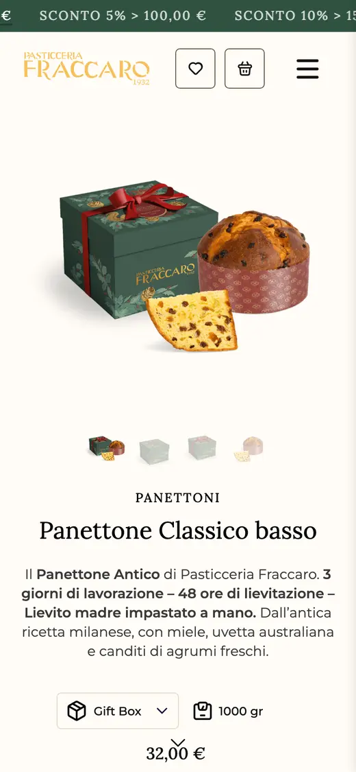 Il sito di Pasticceria Fraccaro sul telefono