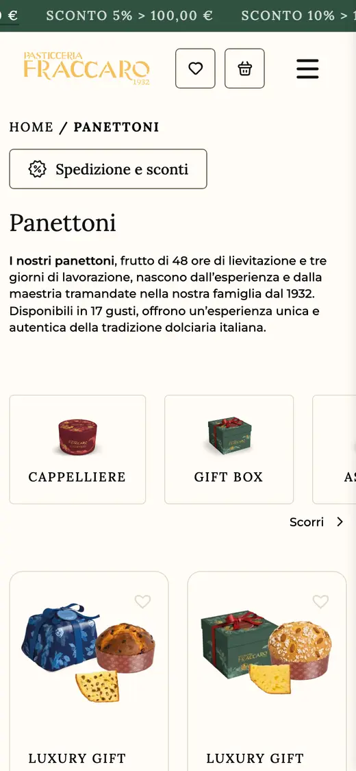 Il sito di Pasticceria Fraccaro sul telefono