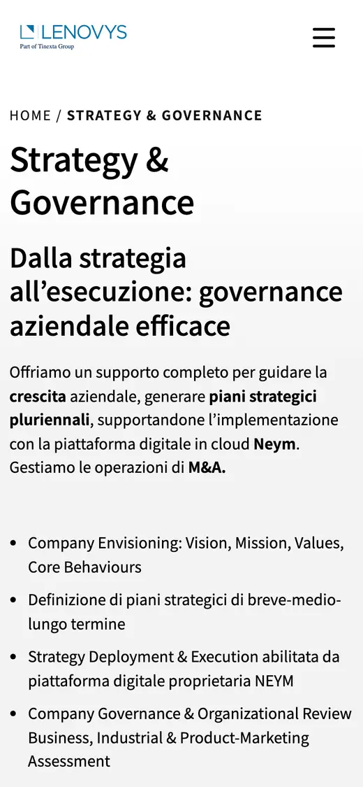 Il sito di Lenovys sul telefono